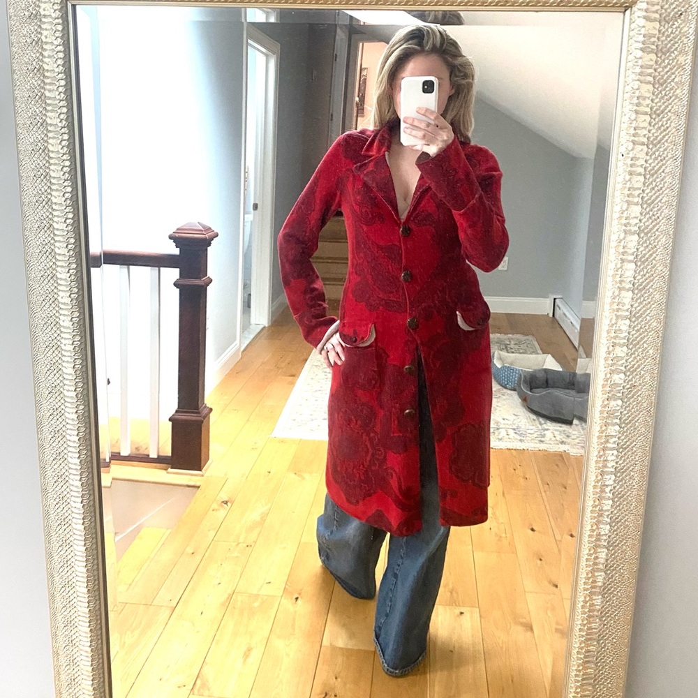 Moth Anthropologie rare red wool button down trench coat